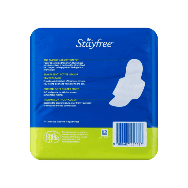 Stayfree Regular Pads with Wings 20 Count Fresh & Secure Protection for Everyday Needs