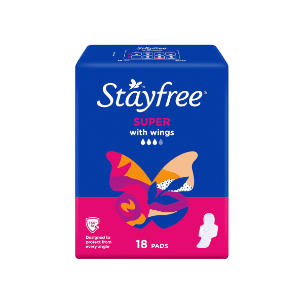 Stayfree Super Pads with Wings 18 Pack Leak-Proof Protection & Comfort for Heavy Flow