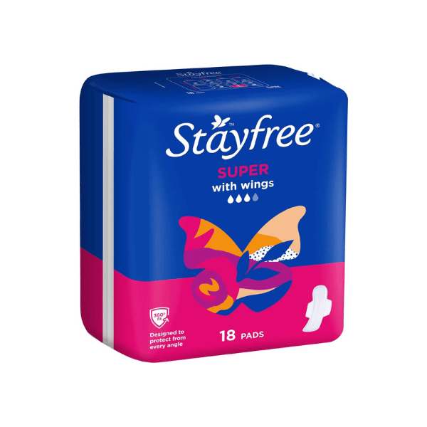 Stayfree Super Pads with Wings 18 Pack Leak-Proof Protection & Comfort for Heavy Flow