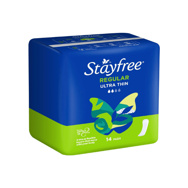 Stayfree Ultra Thin Regular Pads No Wings 14 Count Soft Absorbent and Discreet Protection