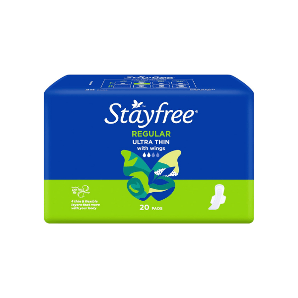 Stayfree Ultra Thin Regular Pads with Wings 20 Count Soft Absorbent & Leak-Free