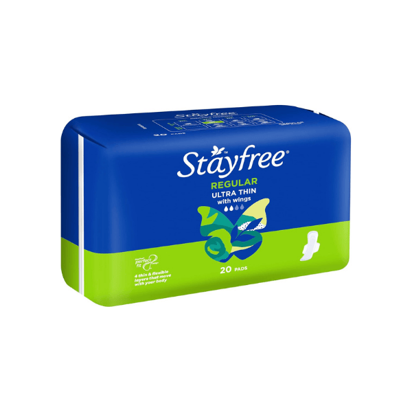 Stayfree Ultra Thin Regular Pads with Wings 20 Count Soft Absorbent & Leak-Free