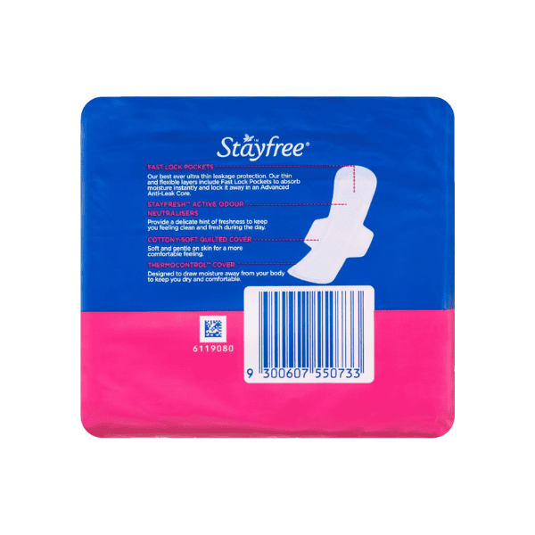 Stayfree Ultra Thin Super Pads with Wings 12 Pack Fast Absorption Leak Protection & Odor Control