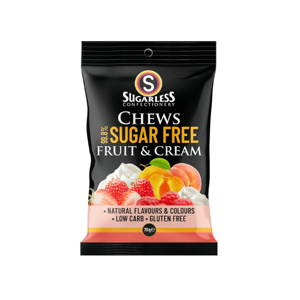 Sugarless Confectionery Tasty Fruit & Cream Chews for Guilt-Free Snacking 70 g