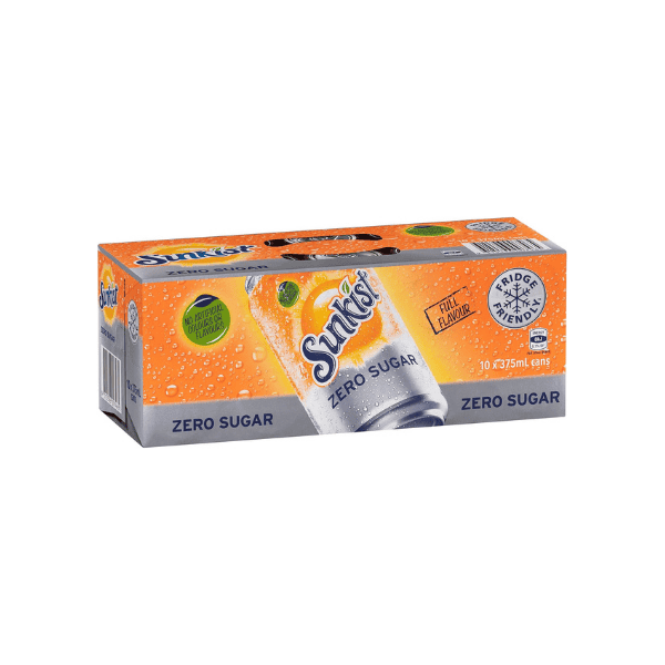 Sunkist Zero Sugar Soft Drink Cans 375 ml (Set of 10)