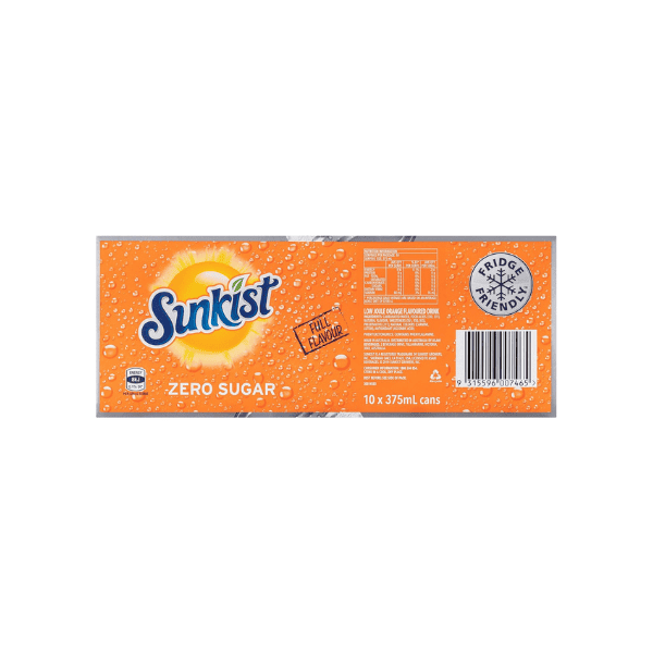 Sunkist Zero Sugar Soft Drink Cans 375 ml (Set of 10)