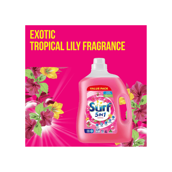 Surf Liquid Washing Detergent Tropical 80W in 4L Bottle