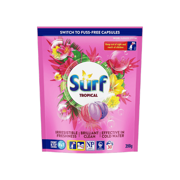 Surf Tropical Detergent Capsules 30 Washes in Convenient 390g Pack