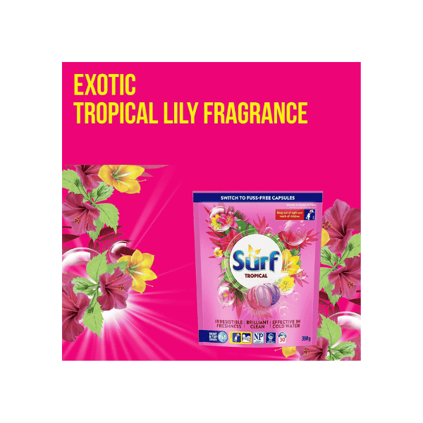 Surf Tropical Detergent Capsules 30 Washes in Convenient 390g Pack