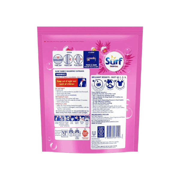 Surf Tropical Detergent Capsules 30 Washes in Convenient 390g Pack