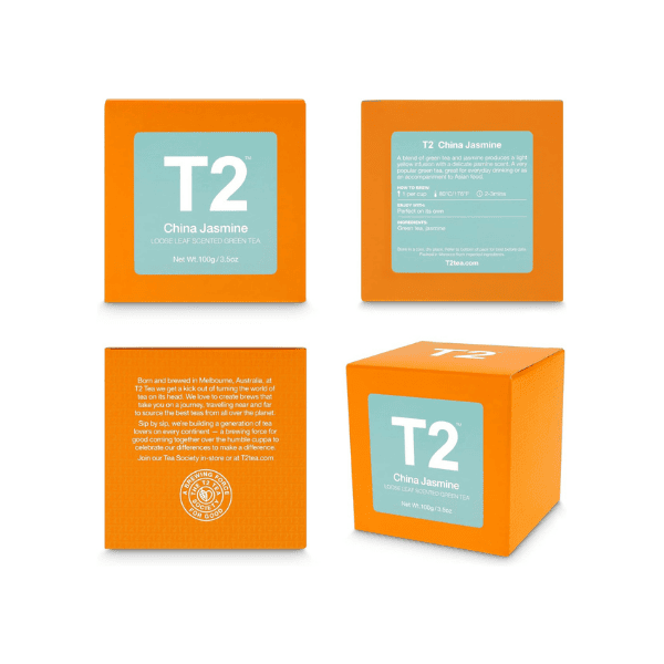 T2 China Jasmine Green Tea 100g Loose Leaf in Premium Box for Fresh Flavor