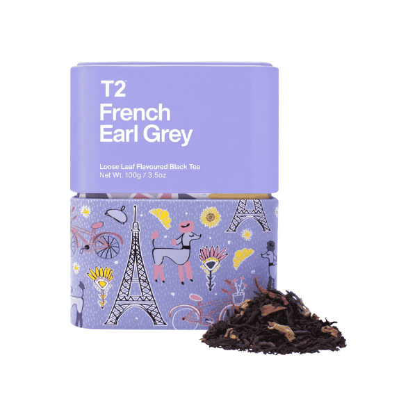 T2 French Earl Grey Black Tea 100g Loose Leaf Tea in Icon Tin Perfect for Tea Lovers