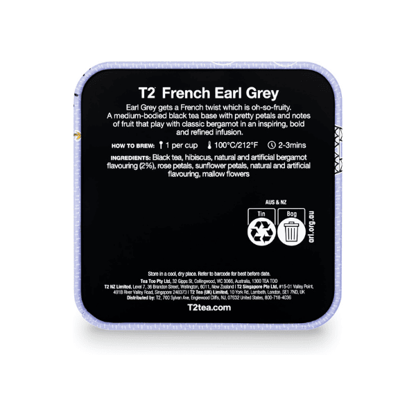 T2 French Earl Grey Black Tea 100g Loose Leaf Tea in Icon Tin Perfect for Tea Lovers