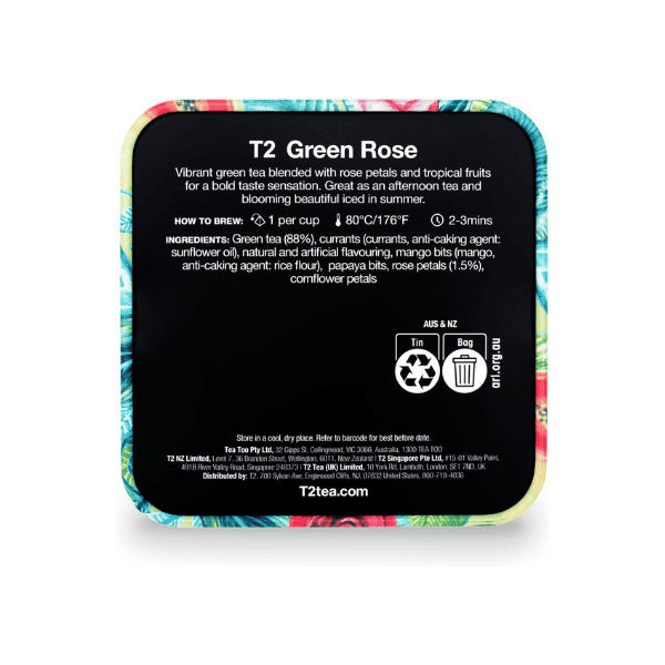 T2 Green Rose Tea 25 Green Teabags in T2 Icon Tin A Floral Green Tea Experience