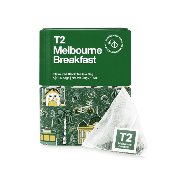 T2 Melbourne Breakfast 25 Black Tea Bags in Icon Tin Perfect for Mornings