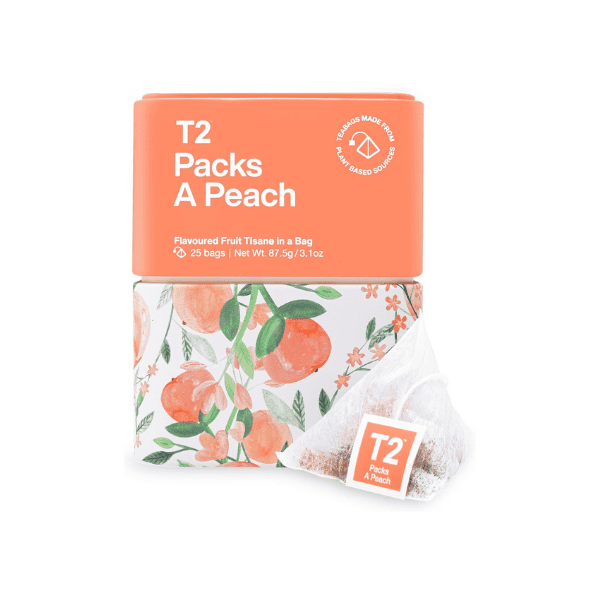 T2 Packs A Peach 25 Fruit Tea Tisane Teabags in T2 Icon Tin for a Sweet & Juicy Infusion