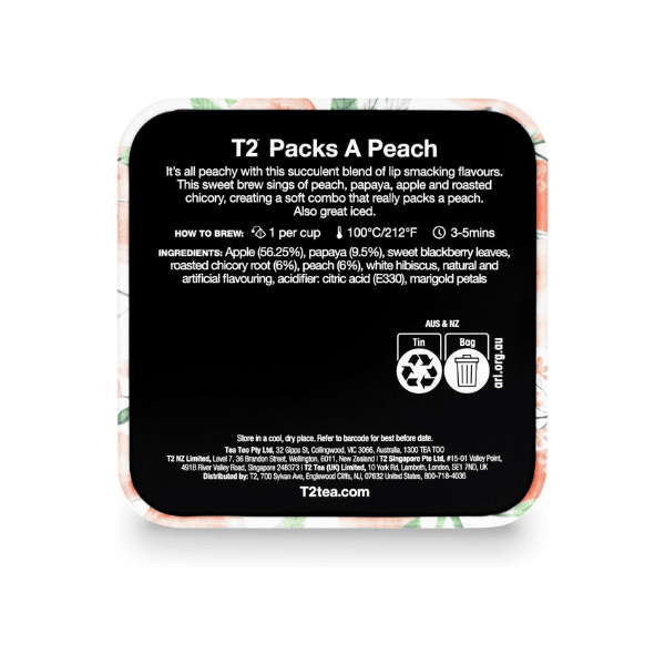 T2 Packs A Peach 25 Fruit Tea Tisane Teabags in T2 Icon Tin for a Sweet & Juicy Infusion