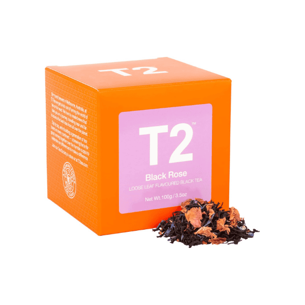 T2 Black Rose Tea 100g Loose Leaf Black Tea in Gift Cube Packaging