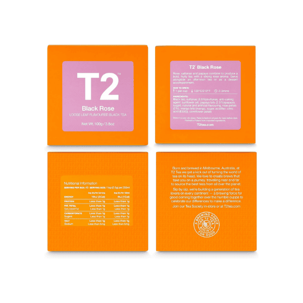 T2 Black Rose Tea 100g Loose Leaf Black Tea in Gift Cube Packaging