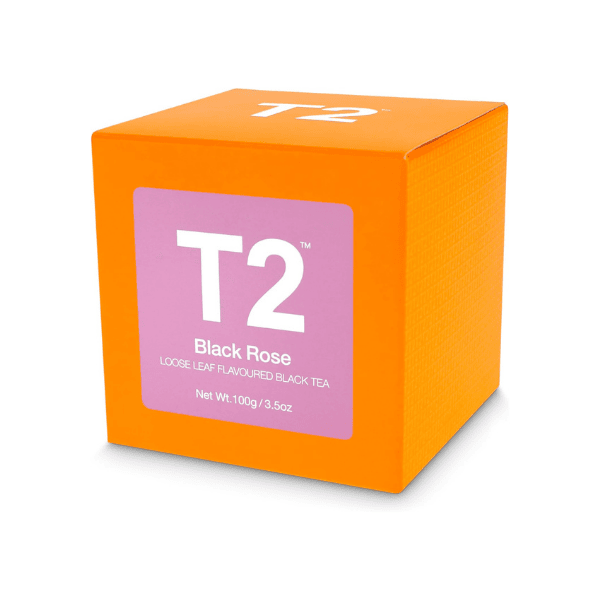 T2 Black Rose Tea 100g Loose Leaf Black Tea in Gift Cube Packaging