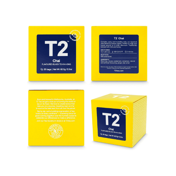 T2 Tea Chai 25 Tea Bags of Fragrant Bold Chai Black Tea for a Warming Brew