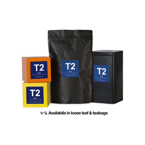 T2 Tea Chai 25 Tea Bags of Fragrant Bold Chai Black Tea for a Warming Brew