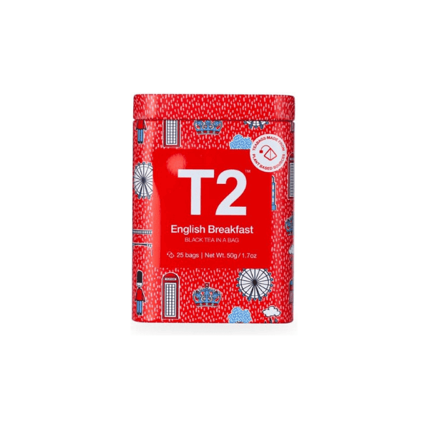 T2 Tea English Breakfast Black Tea Bags 25 Count Icon Tin 2020 Special Edition