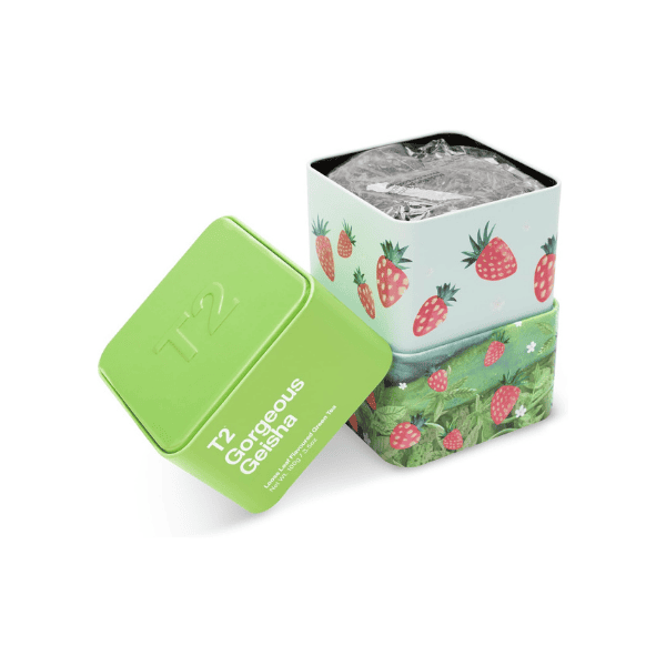 T2 Gorgeous Geisha Green Tea Premium Loose Leaf in Icon Tin 100g for Pure Flavor