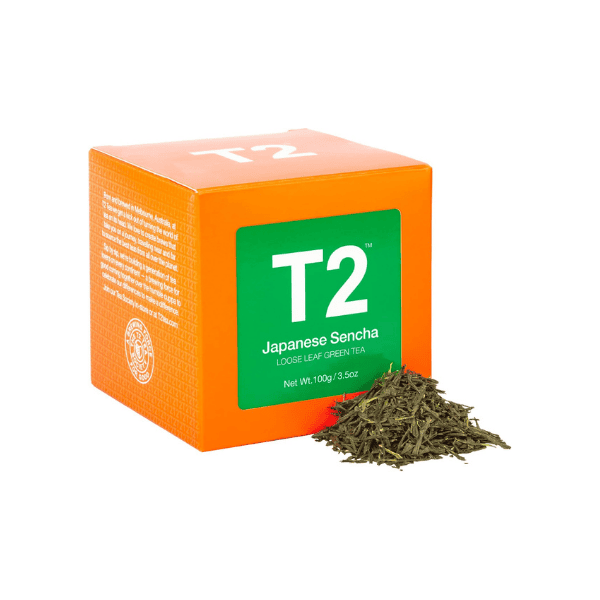 T2 Japanese Sencha Green Tea 100g Loose Leaf Tea in Luxurious Gift Cube