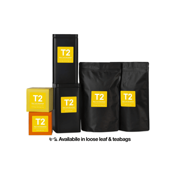 T2 Tea New York Breakfast Black Tea 25 Tea Bags for a Rich Full-Flavored Breakfast