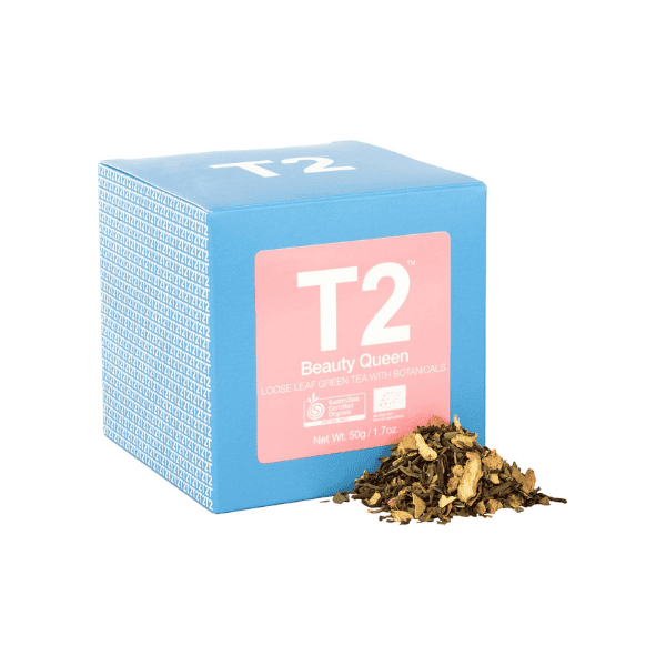 T2 Tea Organic Beauty Queen 50g Green Tea Loose Leaf in Luxurious Gift Cube