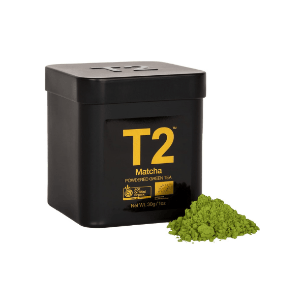 T2 Organic Green Matcha Tea Powder 30g in Black Tin for Smooth Green Tea