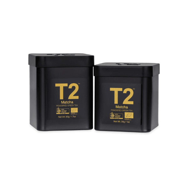 T2 Organic Green Matcha Tea Powder 30g in Black Tin for Smooth Green Tea