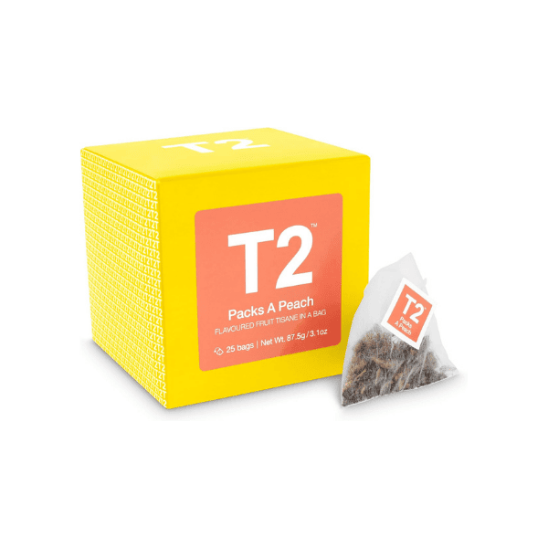 T2 Tea Packs A Peach 25 Tea Bags of Vibrant Peach Tisane for Hot or Iced Enjoyment