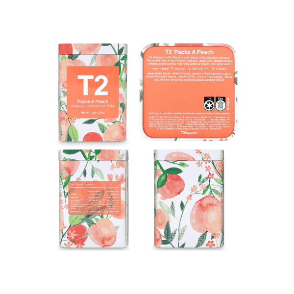 T2 Icon Tin Peach Fruit Tea 100g Loose Leaf Tea for Fresh Flavour