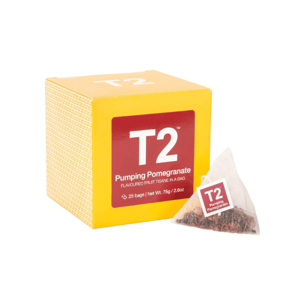 T2 Tea Pumping Pomegranate Iced Tea Bags 25 Count Box for Refreshing Iced Drinks