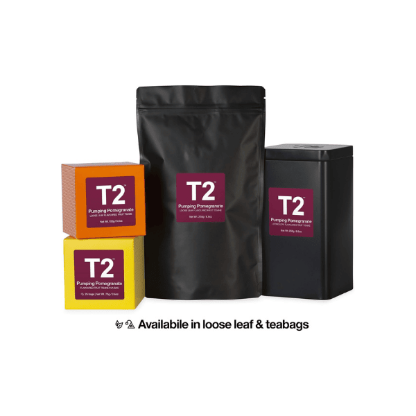 T2 Tea Pumping Pomegranate Iced Tea Bags 25 Count Box for Refreshing Iced Drinks