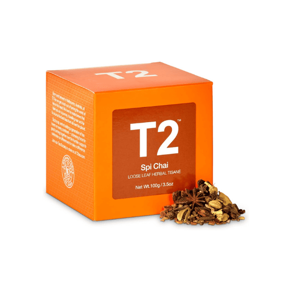 T2 Tea Spi Chai Herbal Tea 100g Loose Leaf in Gift Cube for Bold Spicy Flavours