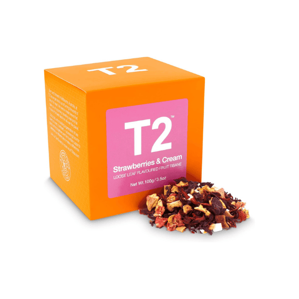 T2 Strawberries & Cream Iced Tea 100g Loose Leaf Tea for Sweet Refreshing Moments