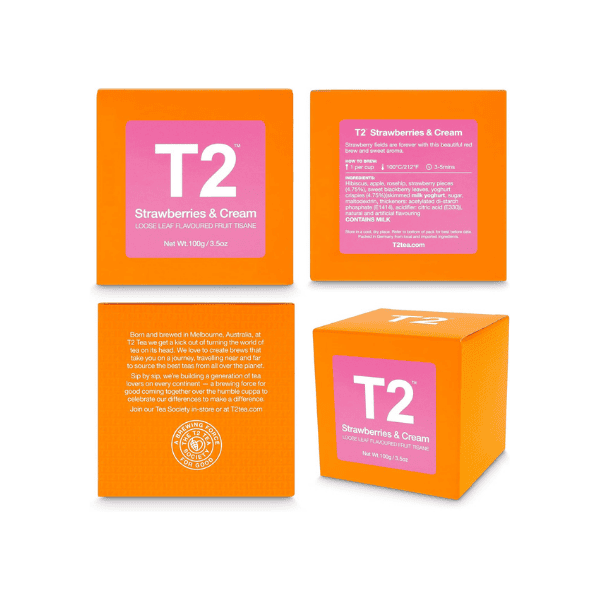 T2 Strawberries & Cream Iced Tea 100g Loose Leaf Tea for Sweet Refreshing Moments