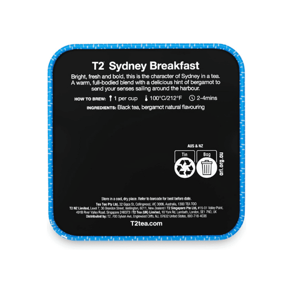 T2 Sydney Breakfast 100g Loose Leaf Black Tea in Icon Tin for a Bold Morning Brew