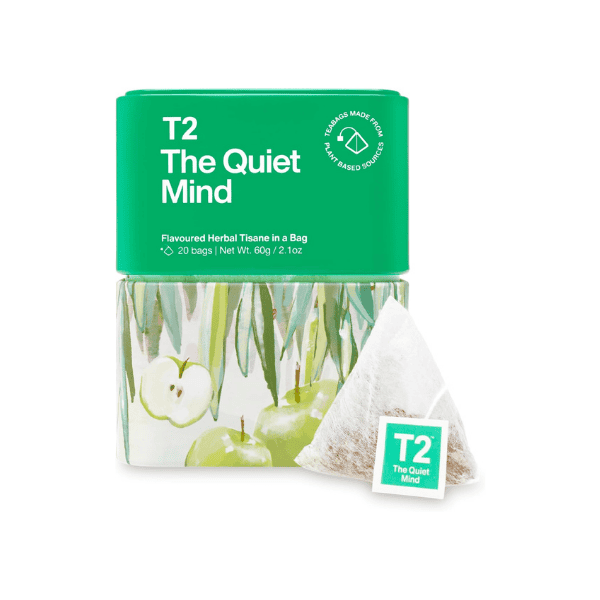 T2 Quiet Mind Herbal Tea 20 Count Teabags in Stylish Icon Tin for Tranquility