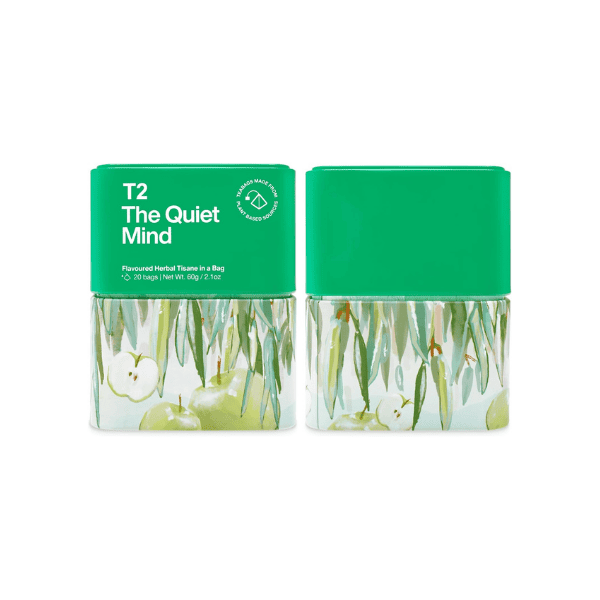 T2 Quiet Mind Herbal Tea 20 Count Teabags in Stylish Icon Tin for Tranquility