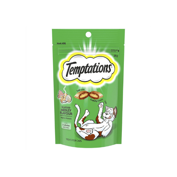 TEMPTATIONS 6 Pack Seafood Medley Flavour 85g of Fishy Crunch Your Cat Will Love