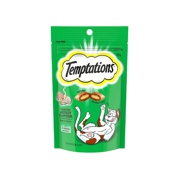 TEMPTATIONS 6 Pack Seafood Medley Flavour 85g of Fishy Crunch Your Cat Will Love