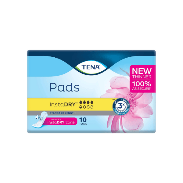 TENA InstaDRY Pads for Light to Moderate Incontinence Standard Length 10 Count