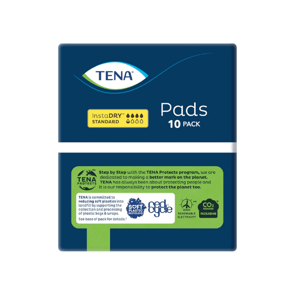 TENA InstaDRY Pads for Light to Moderate Incontinence Standard Length 10 Count