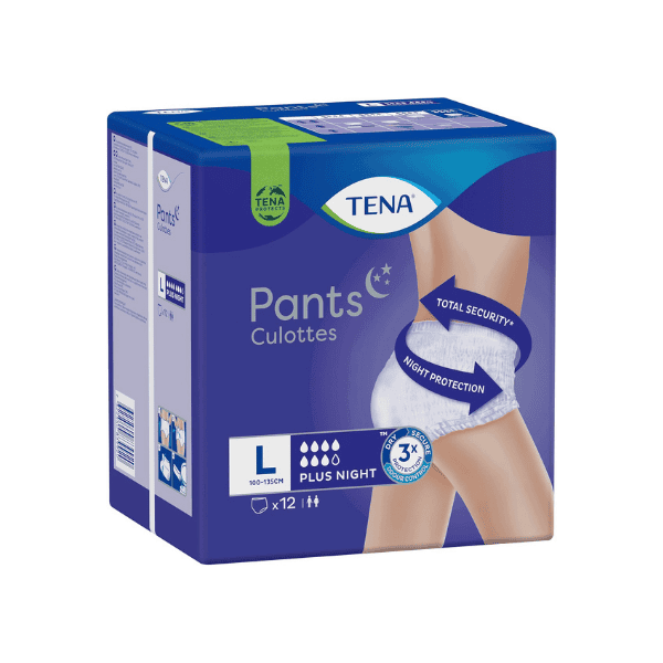 TENA Night Pants Large Pack of 12 Heavy Incontinence Protection for Unisex All-Night Comfort