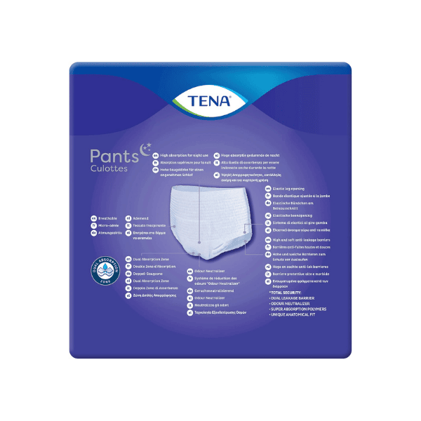 TENA Night Pants Large Pack of 12 Heavy Incontinence Protection for Unisex All-Night Comfort