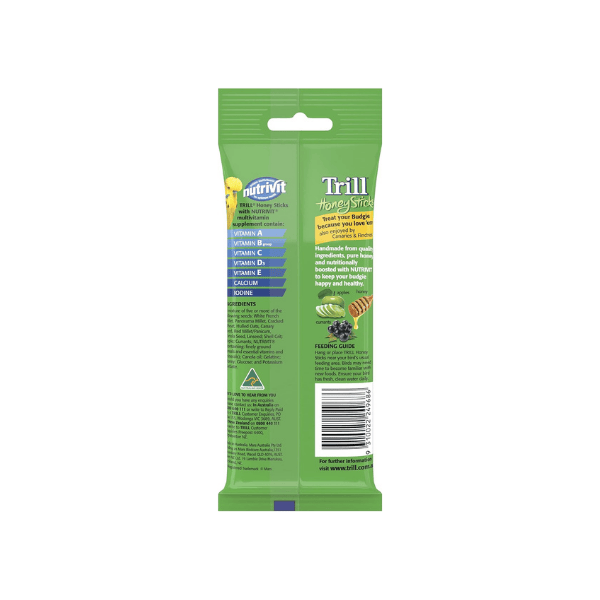 TRILL Honeystick for Budgies 3 Pack 105g Nutritious Honey Treats for Your Budgies